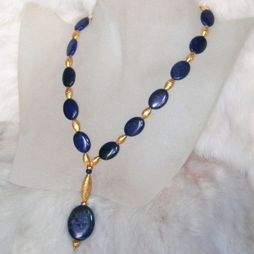 "Night Olives" Lapis Lazuli Gold Collier Silber vergoldet