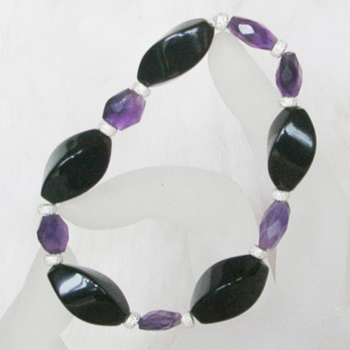 "Black Purple" Amethyst Onyx Silber Armband
