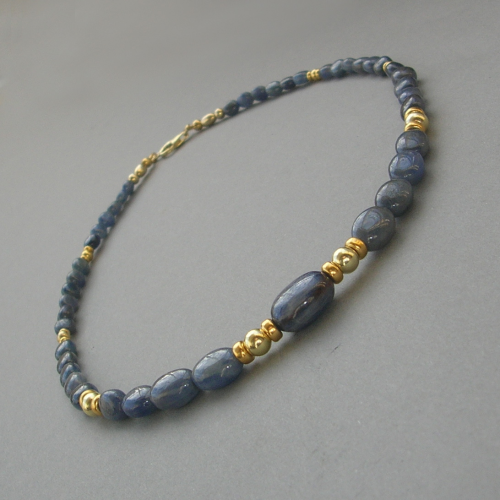 "Blue Nature Olives" Saphir Collier Silber vergoldet