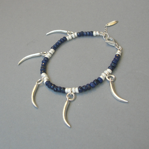 "Blue Silver Spiky" Saphir Silber Armband