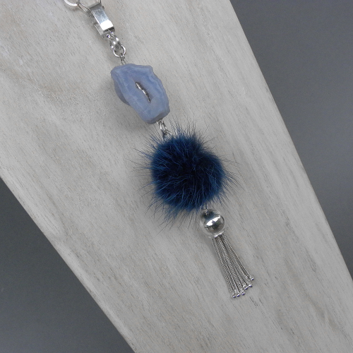 "Fluffy Blue Druze" Silberkette Chalzedon Flauschbommel