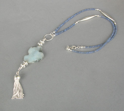 "Light Blue Silver Spirit" Saphir Achat Silberkette