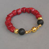"Red Bamboo" Koralle Onyx Armband Silber vergoldet