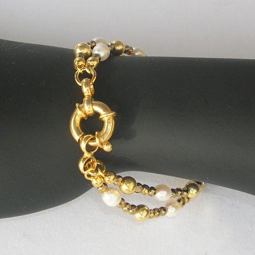 "Golden Shiny Pearl" Zuchtperlen Armband, 2-reihig