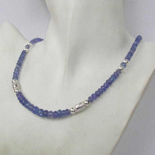 "Purple Blue Clear" Tansanit Silber Collier